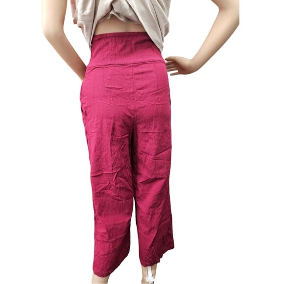 Free People Larissa Pant Cropped Wide Leg in Raspberry Red Pink - Picture 3 of 9